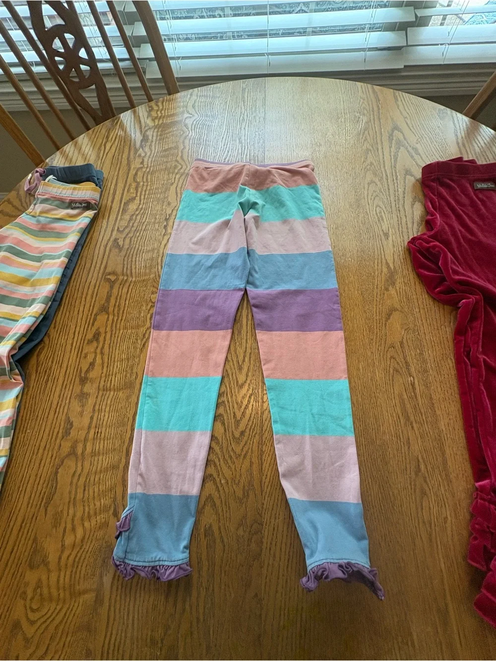 Matilda Jane Size 8 Girls Leggings Lot 4 Pair Velour Ruffles Stripes Crops EUC